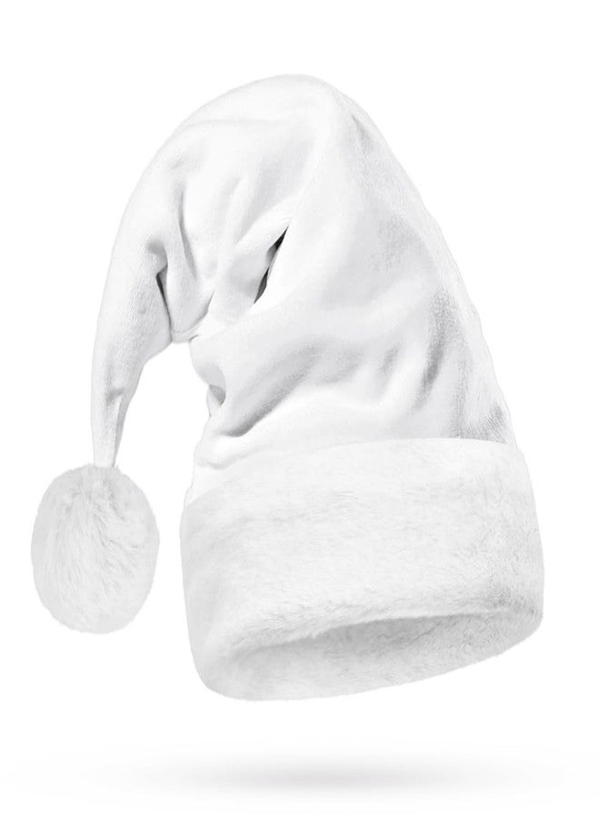 Hexonomy All White Velvet Santa Hat - White Furry Trim, Faux Fur - Elegant Christmas, Deluxe Xmas Accessory - Adult, 1 Size - Image 1