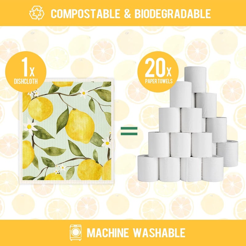 Morigins Mixed Fruit Swedish Kitchen Dishcloths Reusable Dish Towels Absorbent and Fast Dry Cleaning Cloths for Kitchen Cleaning Wipes 6 Pieces - Image 3