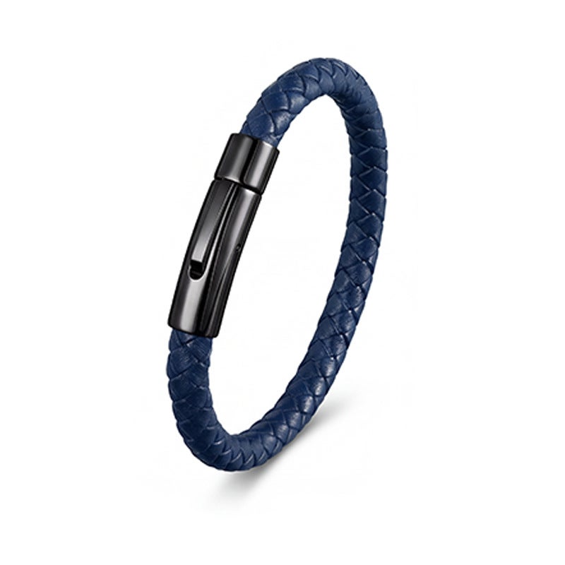 Amber European and American Best-Selling Leather Bracelets Stainless Steel Snap Men's Braided Leather Bracelets Wholesale Manufacturers - Image 1