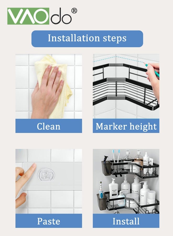 فاو دو 2 حزمة حامل ركن الدش اللاصق لتنظيم الزوايا في الحمامات والمطابخ، مصنوع من الفولاذ المقاوم للصدأ، مزود بخطافات لحامل معجون الأسنان، لا يتطلب حفرًا. - Image 4