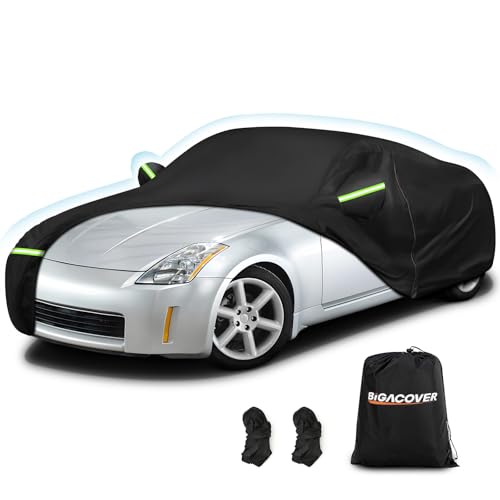 BIGACOVER Car Cover Waterproof for 2003-2009 Nissan 350Z,210D Oxford Cloth with Cotton Outdoor Car Covers with Zipper Windproof Heavy Duty All Weather (Black) - Image 1