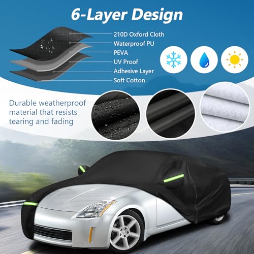BIGACOVER Car Cover Waterproof for 2003-2009 Nissan 350Z,210D Oxford Cloth with Cotton Outdoor Car Covers with Zipper Windproof Heavy Duty All Weather (Black) - Image 2