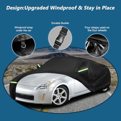BIGACOVER Car Cover Waterproof for 2003-2009 Nissan 350Z,210D Oxford Cloth with Cotton Outdoor Car Covers with Zipper Windproof Heavy Duty All Weather (Black) - Image 3