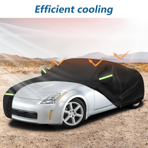 BIGACOVER Car Cover Waterproof for 2003-2009 Nissan 350Z,210D Oxford Cloth with Cotton Outdoor Car Covers with Zipper Windproof Heavy Duty All Weather (Black) - Image 4