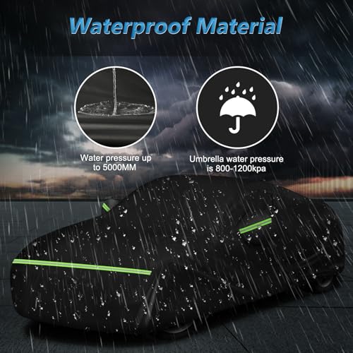 BIGACOVER Car Cover Waterproof for 2003-2009 Nissan 350Z,210D Oxford Cloth with Cotton Outdoor Car Covers with Zipper Windproof Heavy Duty All Weather (Black) - Image 5