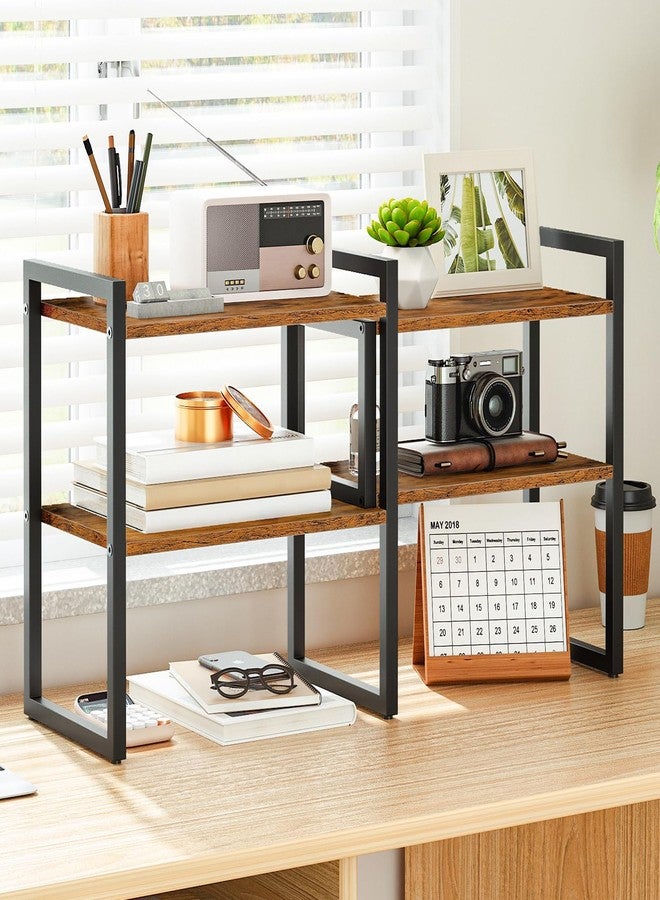 HOOBRO Desk Shelf Organizer, Adjustable Desktop Bookshelf, 2-Tier Shelf for Top of Desk, Wooden Office Storage Rack, for Office, Study, Kitchen, Dorm, Rustic Brown and Black BF39SJ01 - Image 1