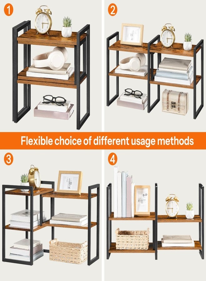 HOOBRO Desk Shelf Organizer, Adjustable Desktop Bookshelf, 2-Tier Shelf for Top of Desk, Wooden Office Storage Rack, for Office, Study, Kitchen, Dorm, Rustic Brown and Black BF39SJ01 - Image 2