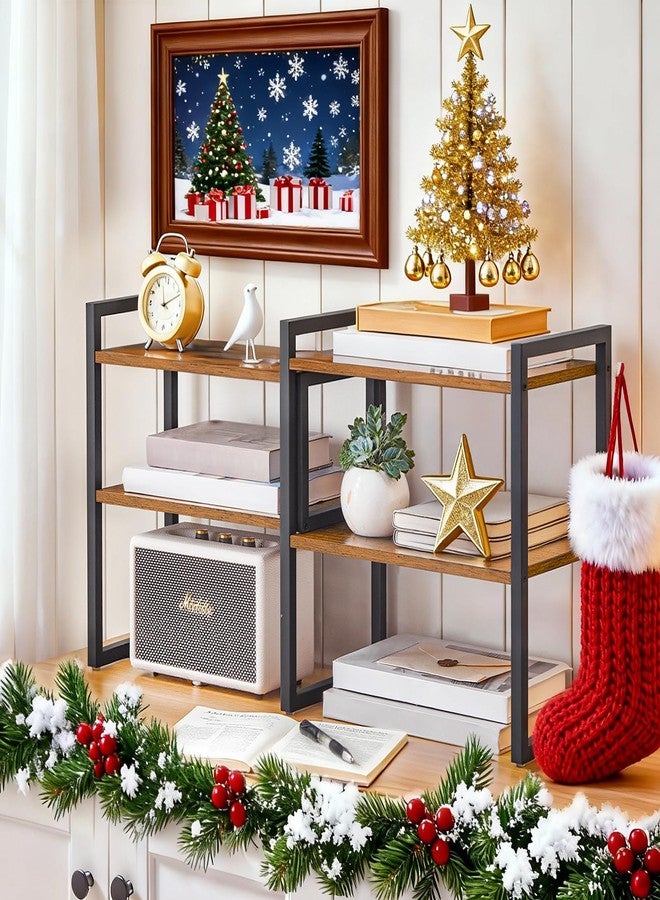 HOOBRO Desk Shelf Organizer, Adjustable Desktop Bookshelf, 2-Tier Shelf for Top of Desk, Wooden Office Storage Rack, for Office, Study, Kitchen, Dorm, Rustic Brown and Black BF39SJ01 - Image 4