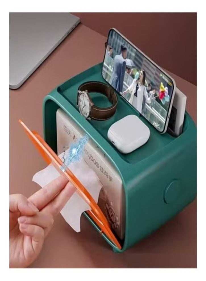 ACLIX Multifunctional Cosmetic Storage Box With Tissue Box And Mobile Holden For Home Office Table - Image 2