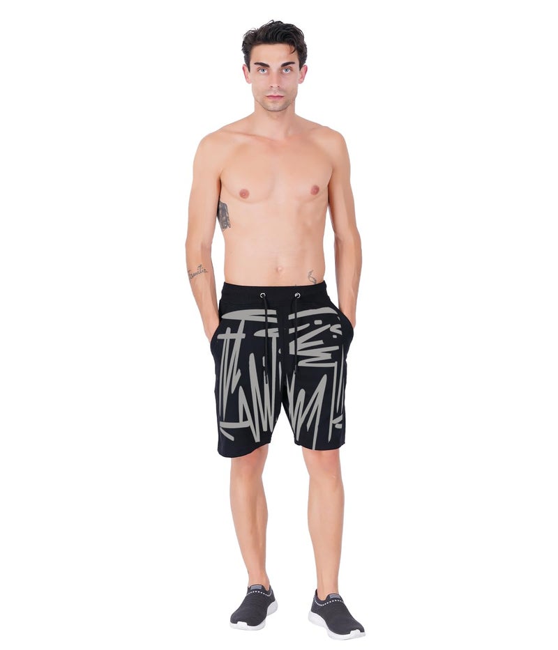hotfits Men's Casual Printed Black Cotton Regular Shorts, Workout Shorts, Elastic Waist Running Shorts with Pockets - XXL - Image 5