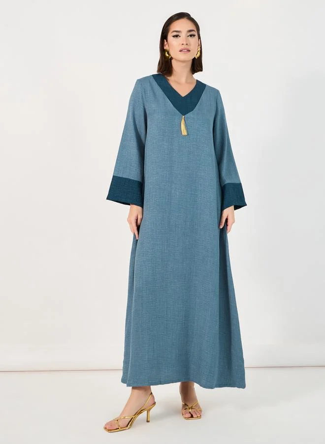 Amirah Contrast Cuff Jalabiya with Tassel Detail