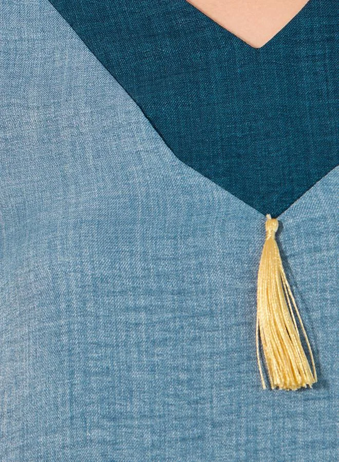 Amirah Contrast Cuff Jalabiya with Tassel Detail