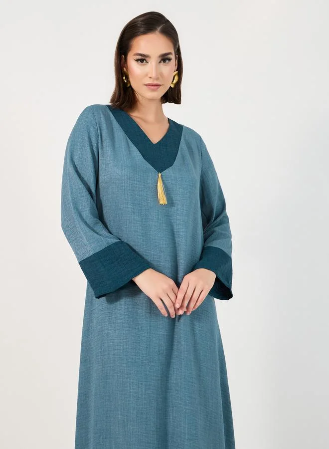Amirah Contrast Cuff Jalabiya with Tassel Detail