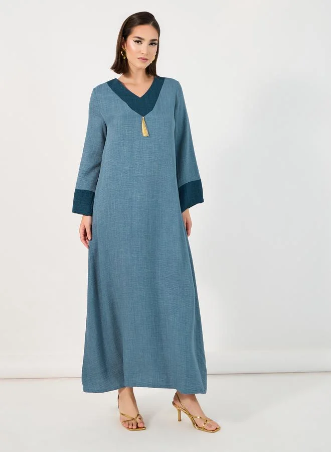 Amirah Contrast Cuff Jalabiya with Tassel Detail