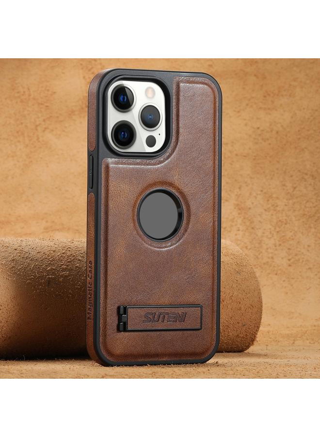 Suteni Case For iPhone 12 Pro Max G2 Magsafe Oil Wax Leather Back Phone Case with Holder - Image 1