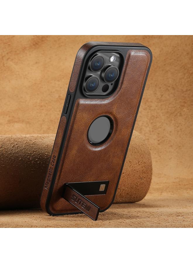 Suteni Case For iPhone 12 Pro Max G2 Magsafe Oil Wax Leather Back Phone Case with Holder - Image 3