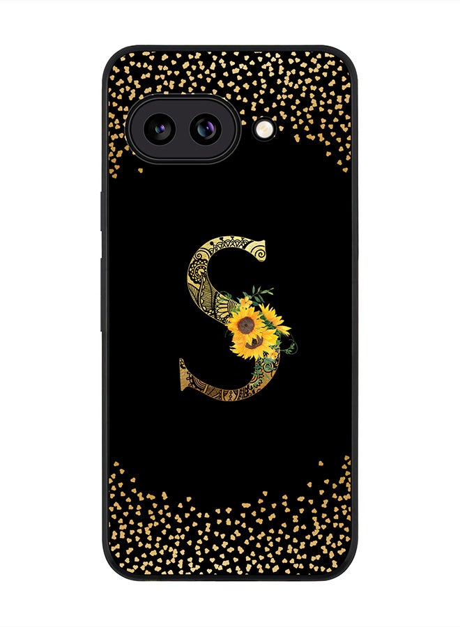 Stylizedd For Google Pixel 9a Case,Slim fit Camera Protection, Shockproof Thin Phone cover  - Custom Floral Monogram - S ( Black )