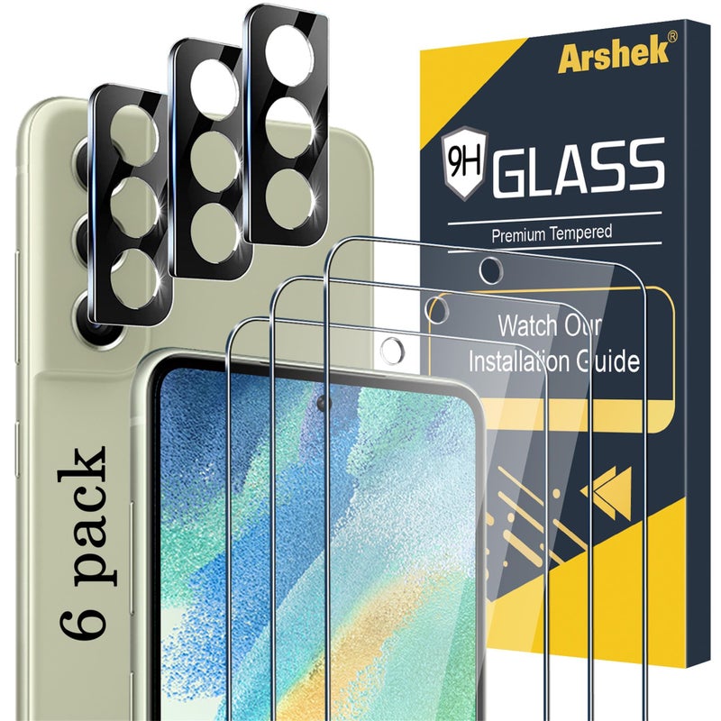 Arshek Galaxy S21 FE Screen Protector and Camera Protector, [3 Screen Protectors+3 Camera Protectors][Support Fingerprint] Tempered Glass Screen Protector for Samsung Galaxy S21 FE 5G - Image 1