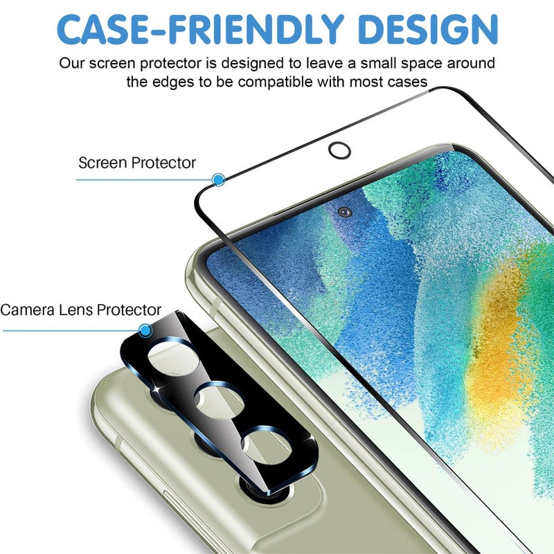 Arshek Galaxy S21 FE Screen Protector and Camera Protector, [3 Screen Protectors+3 Camera Protectors][Support Fingerprint] Tempered Glass Screen Protector for Samsung Galaxy S21 FE 5G - Image 4