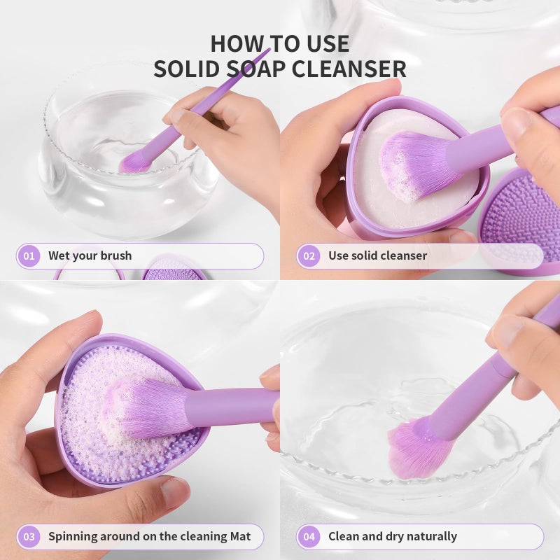 Docolor Makeup Brushes Cleaner Set Solid Soap Cleanser with Color Removal Sponge, Makeup Brush Cleaner Mat Brushes Shampoo for Cleaning Makeup Sponges, Brushes & Applicators Vegan (coconut oil) - Image 2