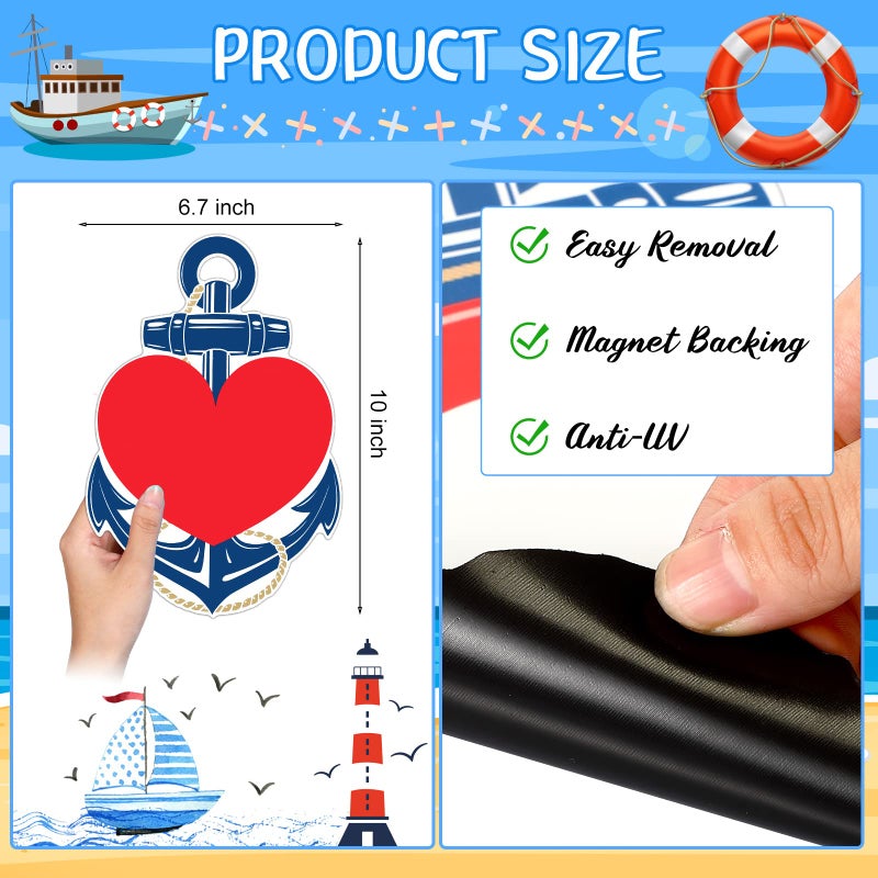 Sherr 2 Pcs Valentines Cruise Door Magnets Anchor Car Magnets with 3 Pcs Paint Pens Nautical Anchor with Red Heart Magnetic Stickers for Carnival Cruise Refrigerator Anniversary Decorations - Image 2