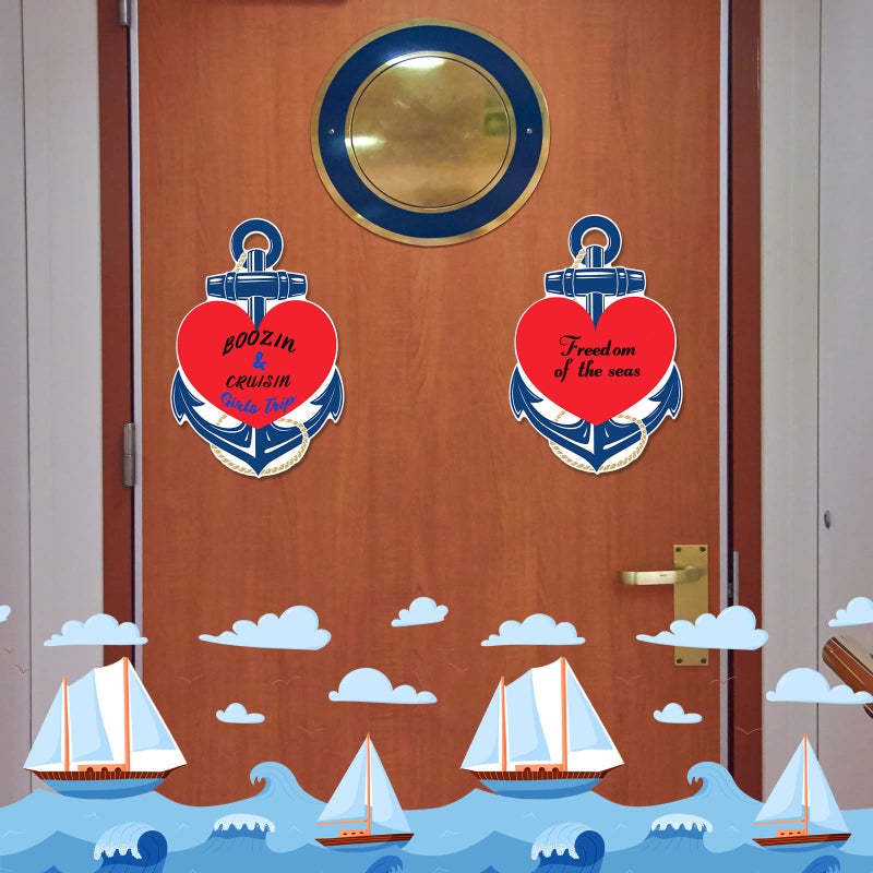 Sherr 2 Pcs Valentines Cruise Door Magnets Anchor Car Magnets with 3 Pcs Paint Pens Nautical Anchor with Red Heart Magnetic Stickers for Carnival Cruise Refrigerator Anniversary Decorations - Image 3