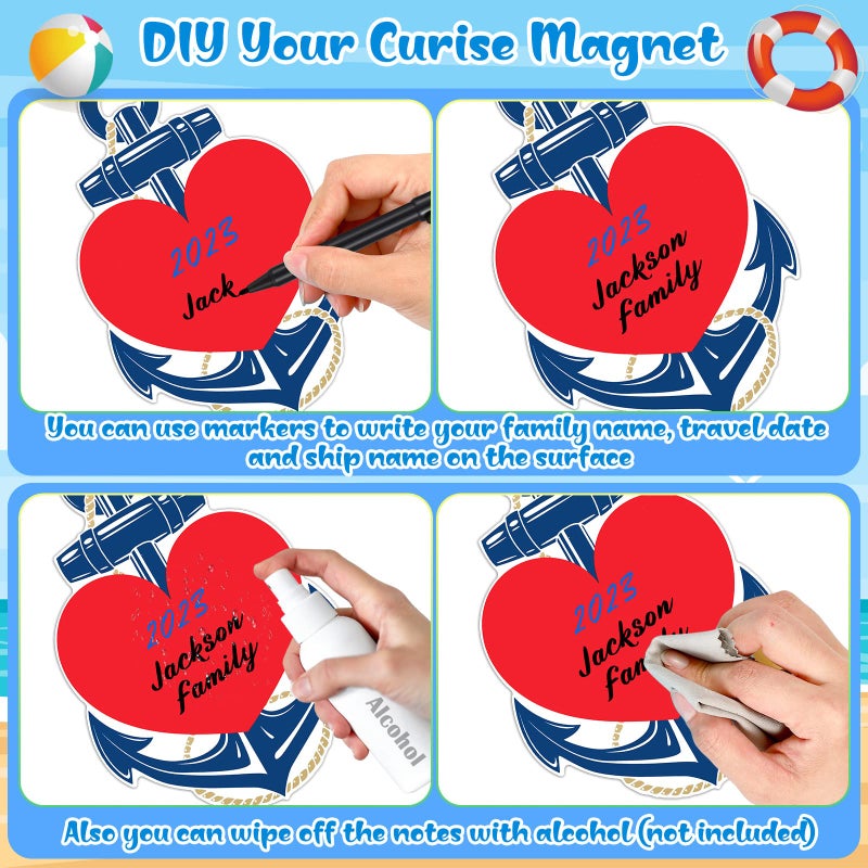 Sherr 2 Pcs Valentines Cruise Door Magnets Anchor Car Magnets with 3 Pcs Paint Pens Nautical Anchor with Red Heart Magnetic Stickers for Carnival Cruise Refrigerator Anniversary Decorations - Image 4