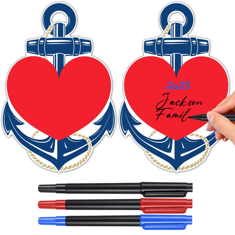 Sherr 2 Pcs Valentines Cruise Door Magnets Anchor Car Magnets with 3 Pcs Paint Pens Nautical Anchor with Red Heart Magnetic Stickers for Carnival Cruise Refrigerator Anniversary Decorations - Image 1