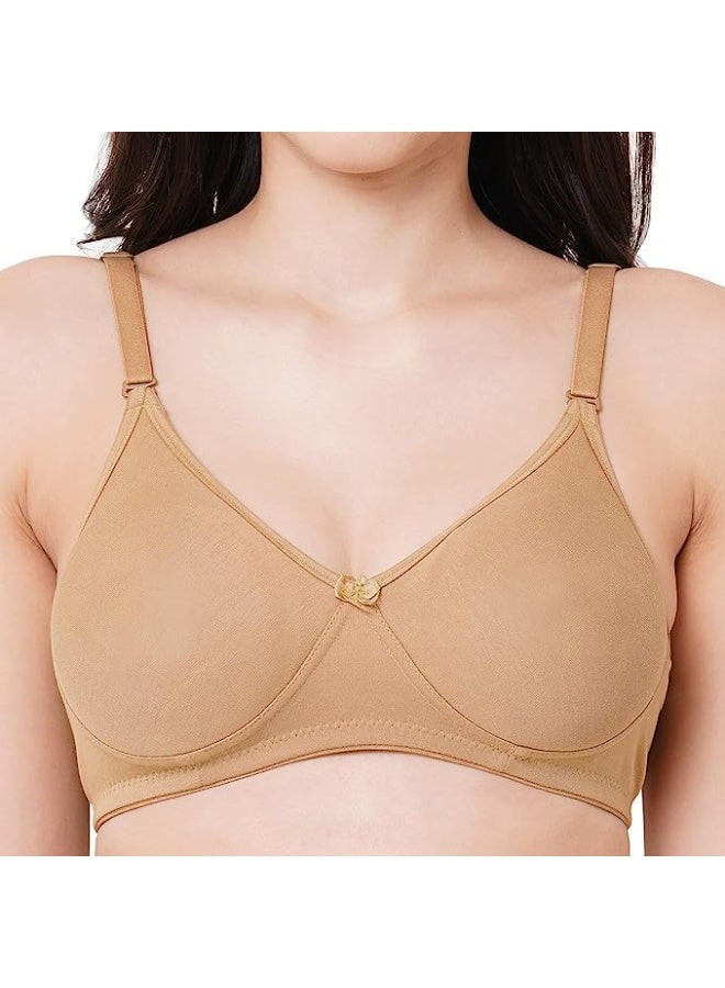 Love Bell Women's Everyday Bra - Non-Padded Soft Cup T-shirt Bra - Premium Cotton - Seamless, Moulded, 16 hour Tshirt Bra (C, Nude Beige, 34C) - Image 1