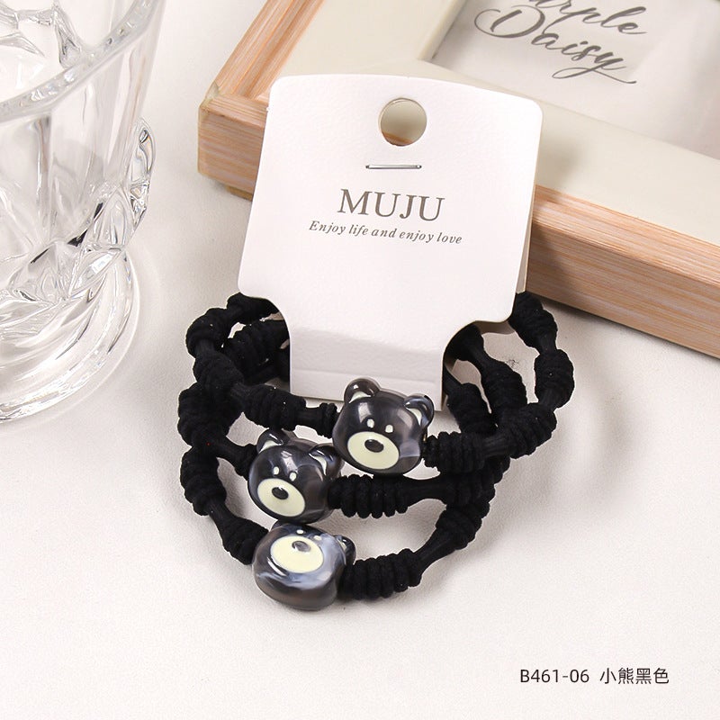 Generic Sweet Cloud Pattern Cartoon Hair Ties 3-Pack 06#bear black (3 cards)