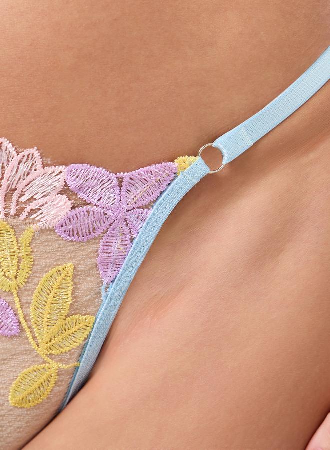 Take Two Floral Embroidery Ruffle Hem Wireless Bra with Thong Set - Image 4
