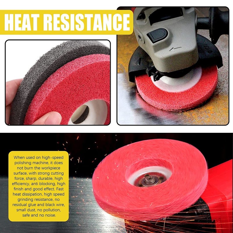 Shoppingekart Red Buffing Wheel NonWoven Fabric For Deburring Cleaning Matt Polish And Surface Protection For Steel Iron Or Any Metal Polishing Size 4 inchRed Pack of 10  - Image 4