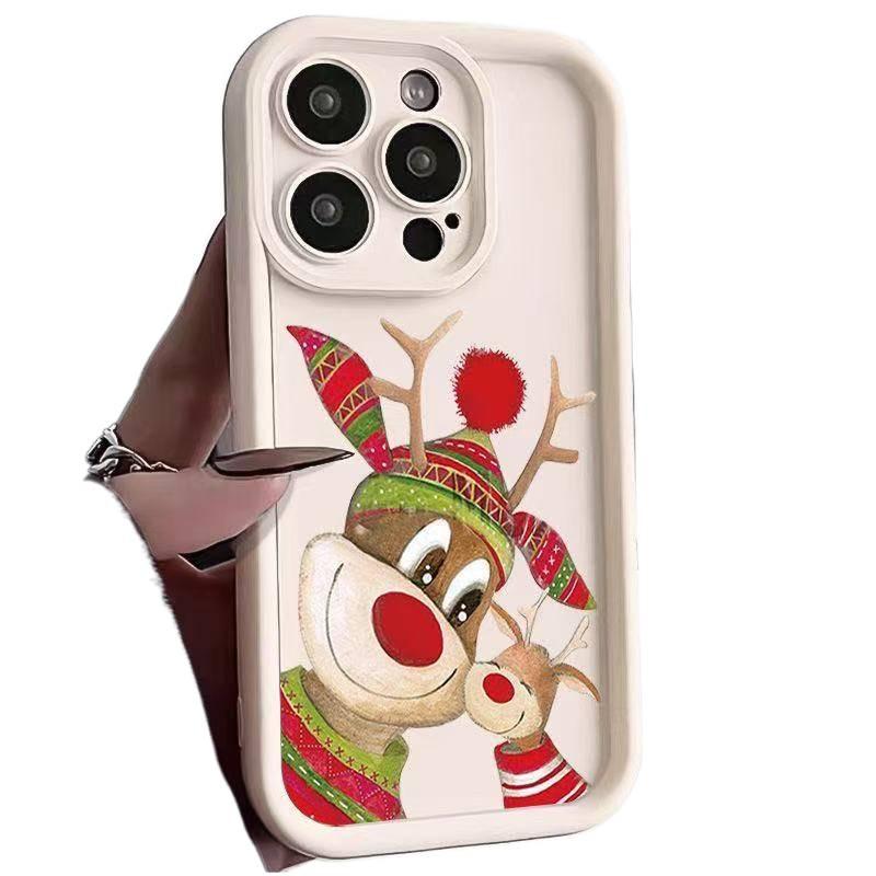 غطاء واقي | TPU | نقش الرنة لعيد الميلاد | أبيض | مقاوم للصدمات لـ iPhone 14 / 14 Plus / 14 Pro / 14 Pro Max - Image 1
