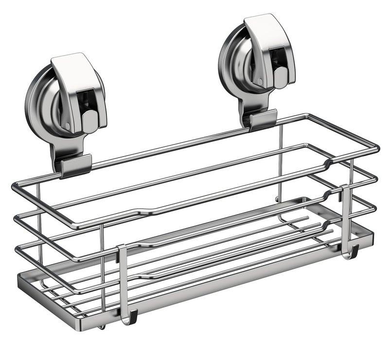 TESOT Suction Cup Shower Caddy Shower Shelf Soap Dish with Hooks for Razor Sponge Rust Proof 304 Stainless Steel Silver