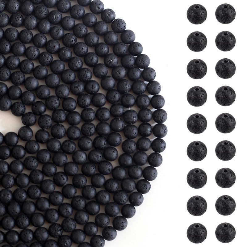 Herzwild 470Pcs Lava Beads Round Black Lava Stone Beads Natural Gemstone Bead Volcanic Rock Stone Oil Diffuser Bead For Bracelets Necklace Jewelry Making(8Mm) - Image 1