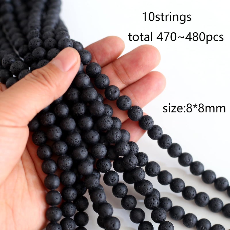 Herzwild 470Pcs Lava Beads Round Black Lava Stone Beads Natural Gemstone Bead Volcanic Rock Stone Oil Diffuser Bead For Bracelets Necklace Jewelry Making(8Mm) - Image 2