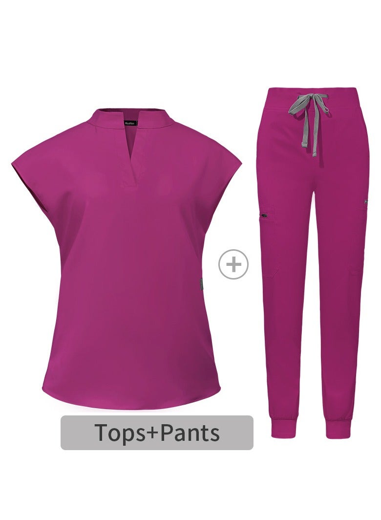 إسكدنيا السيدات الطبية الموحدة ماتي تناسب الخامس الرقبة والسراويل الركض تناسب الورد الوردي