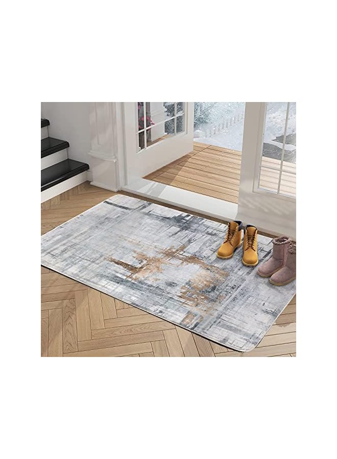 The Bros Carpet Rug Modern Abstract Rugs for Living Room Short Pile Soft Carpet Bedroom Modern Large Area Rugs for Living Room Non-slip Carpet Floor Mat Home Decor (Gold Grey, 80 x 120 cm) - Image 3