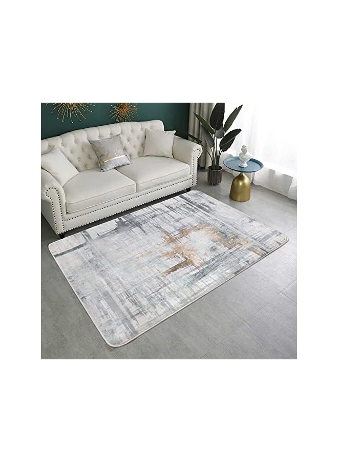 The Bros Carpet Rug Modern Abstract Rugs for Living Room Short Pile Soft Carpet Bedroom Modern Large Area Rugs for Living Room Non-slip Carpet Floor Mat Home Decor (Gold Grey, 80 x 120 cm) - Image 2
