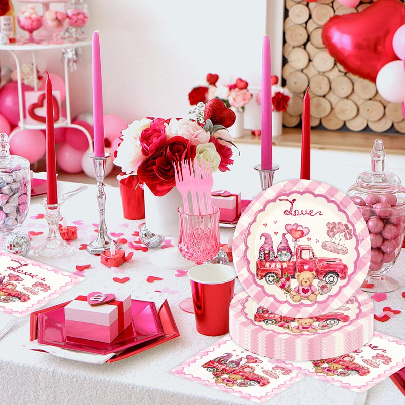 LDFDRT Valentines Day Party Decorations 7inch Paper Plates and Napkins Forks Disposable Set Serves 20 - Pink Galentines Day Party Supplies for Afternoon Tea,Gatherings,Weddings Cake Dessert(60 Pcs) - Image 3