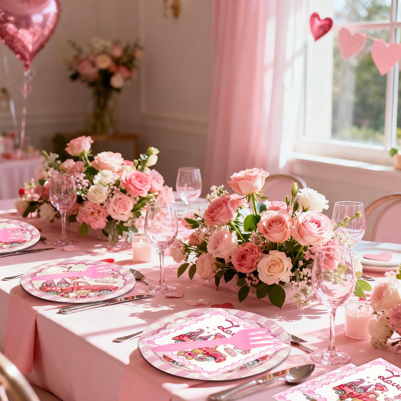 LDFDRT Valentines Day Party Decorations 7inch Paper Plates and Napkins Forks Disposable Set Serves 20 - Pink Galentines Day Party Supplies for Afternoon Tea,Gatherings,Weddings Cake Dessert(60 Pcs) - Image 4