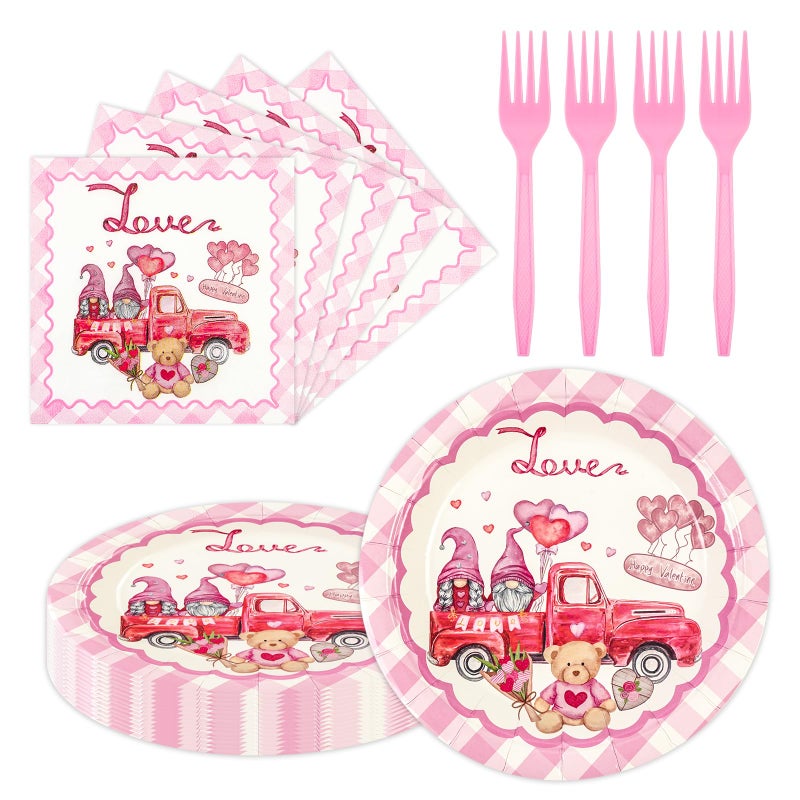 LDFDRT Valentines Day Party Decorations 7inch Paper Plates and Napkins Forks Disposable Set Serves 20 - Pink Galentines Day Party Supplies for Afternoon Tea,Gatherings,Weddings Cake Dessert(60 Pcs) - Image 1