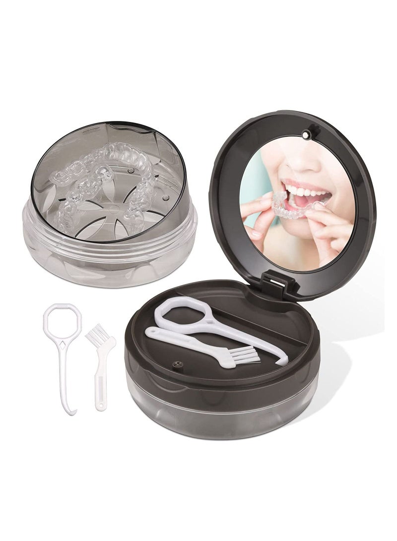 SYOSI Denture Case SYOSI Leak Proof Denture Bath Case Cup Kit for Women  Men with Mirror Strainer Removal Tool and Denture Brush for Travel Cleaning Denture Holder Box Bath Soaking Container  - Image 1