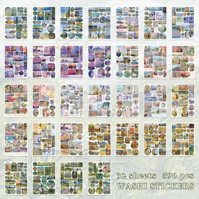 PRSTINCOL Oil Painting Sticker Book, 52 Sheets 500+ Scrapbook Stickers, Vintage Oil Painting Aesthetics Stickers for Adults and Teens, Junk Journal Supplies for Scrapbooking Journaling DIY - Image 3