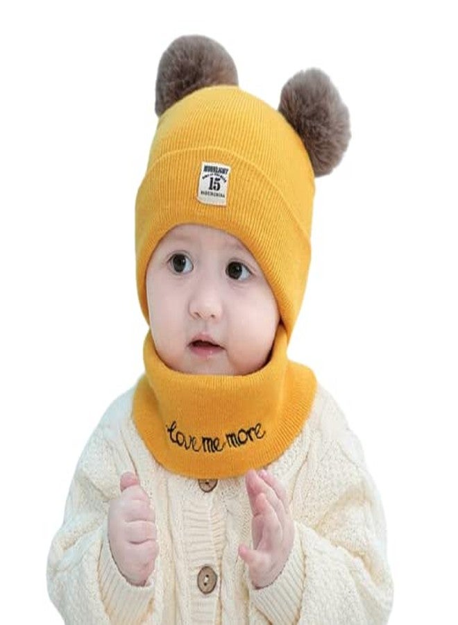 REFFER Baby Winter Cap; Cute Design; Winter Cap for Baby; Kids Cap; Baby Winter Cap; Baby Cap; Beanie Neck Warmer Set Double Layers Warm Lining Inside Best fits for 6 Month to 3 Years Yellow - Image 1