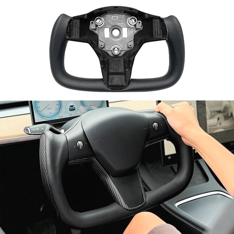 Tlyard Yoke Steering Wheel Personalized for Tesla 3 Y Black Nappa Leather with Glossy Carbon Fiber for Tesla Model 3 20172023 Model Y 20192024 With Heating Function