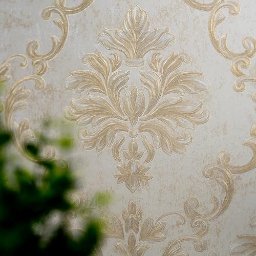 wolpin Non-Woven Wallpaper Non-Adhesive (53 x 950 CM) (Beige) | Textured Beige Damask Wallpaper with Shiny Finish | Decorative Wall Covering for Home & Office (54.18 Sq Ft) - Image 5