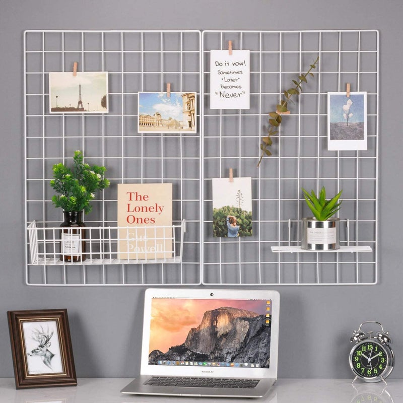 Franklite Franklite Photo Grid Frame Wall Grid Panel For Rectangular Photo Hanging Display Wall Decoration Organizer MultiFunctional Wall Storage Display Grid45 X 65Cm WhiteSteel Steel