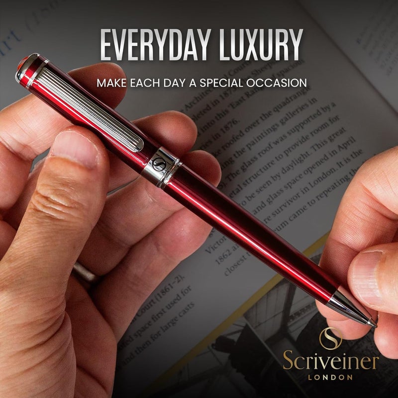 Scriveiner Deep Crimson Ballpoint Pen - Stunning Red Lacquer Luxury Ballpoint with Chrome Finish & Schmidt Refill, Best Ball Pen Writing Set for Men & Women, Ideal for Professionals & Journaling - Image 5