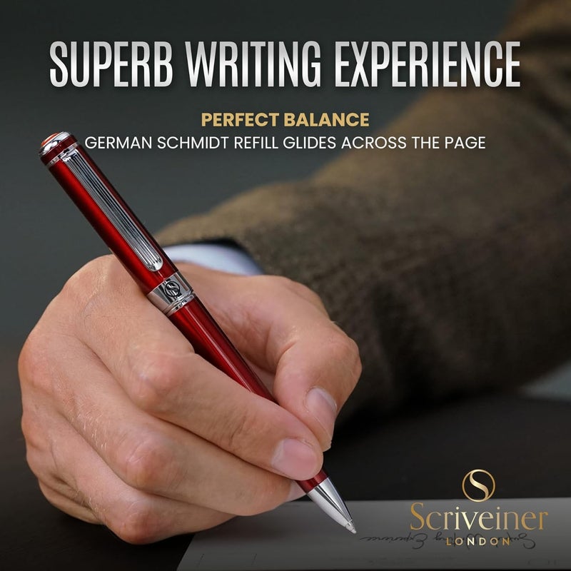 Scriveiner Deep Crimson Ballpoint Pen - Stunning Red Lacquer Luxury Ballpoint with Chrome Finish & Schmidt Refill, Best Ball Pen Writing Set for Men & Women, Ideal for Professionals & Journaling - Image 4